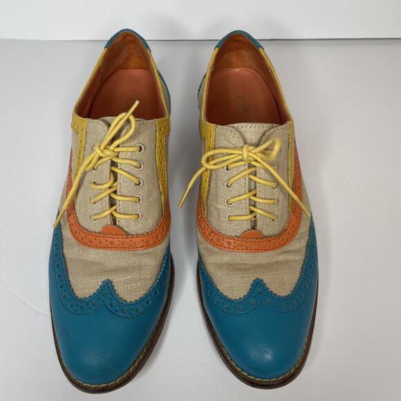 COLE HAAN Women's Wingtip Oxford Lace up Turquoise Orange Yellow D37780 7 -1/2 B - Picture 7 of 16